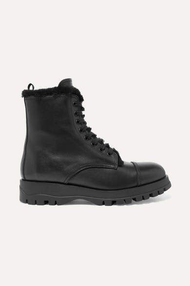 prada shearling lined leather ankle boots|Prada black boots.